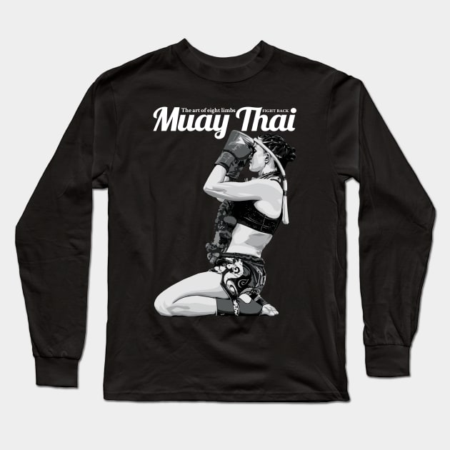 Muay Thai Girl Fight Back Long Sleeve T-Shirt by KewaleeTee